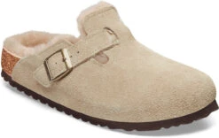 Birkenstock Boston Shearling Lined -Englins Fine Footwear birkenstock boston shearling taupe sandcastle suede 1028299 88062.1732657156