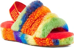 UGG Women's Fluff Yeah Slide Cali Collage 6 UGG Women's Fluff Yeah Slide Cali Collage -Englins Fine Footwear ugg womens fluff yeah slide cali collage rainbow stripes 1120002 rstr 40335.1622215281
